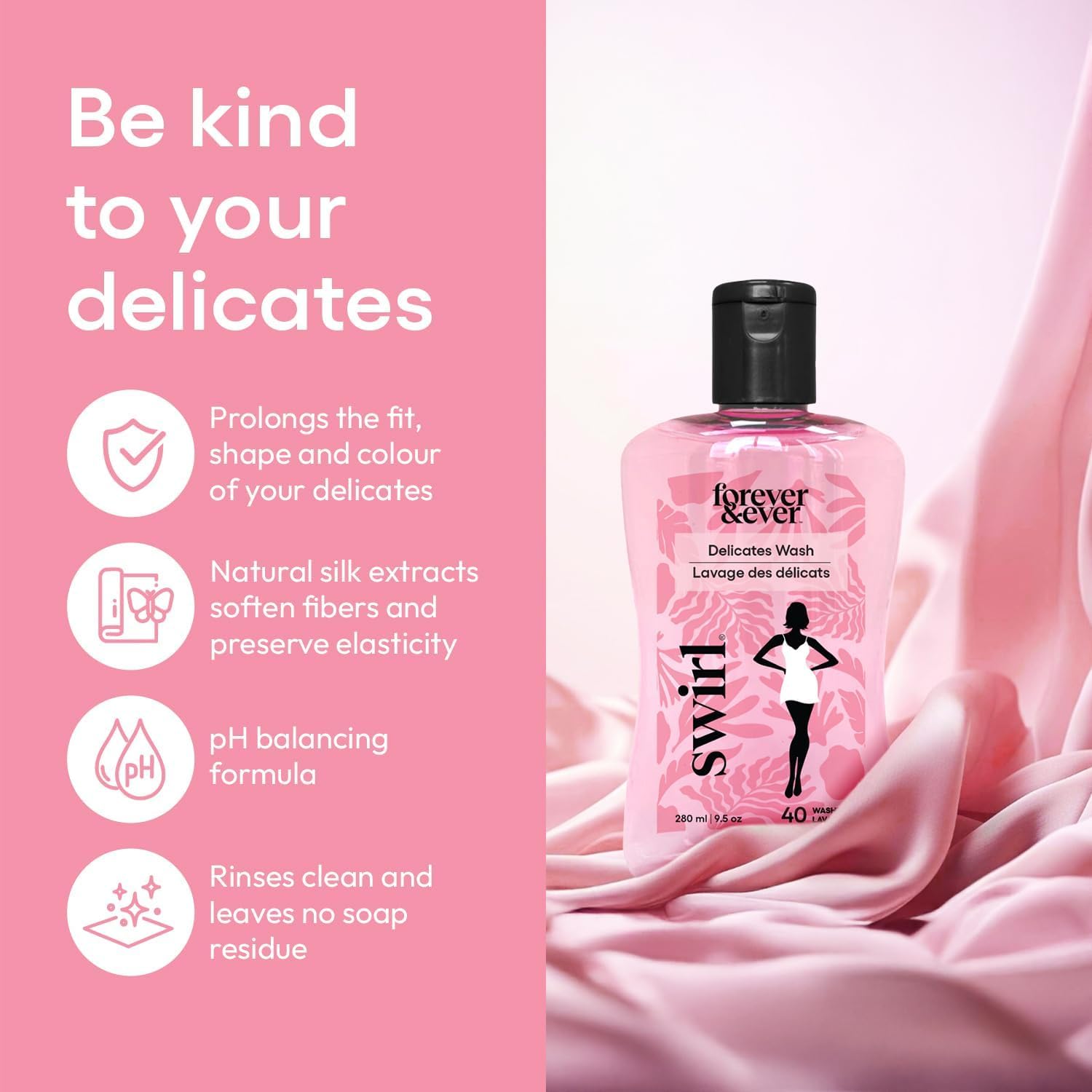 Swirl Delicate Natural Laundry Detergent for Intimates, Gentle and Safe for Sensitive Skin Laundry Detergent Made in Canada, Colour Safe Formula, Hand Wash and HE Compatible, 280ml, Pack of 1 - Image 2