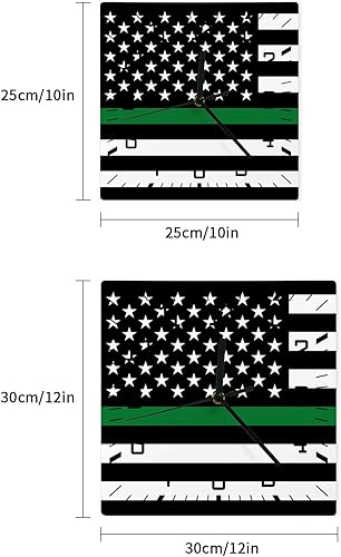 Miniatura 7 de Reloj de pared de madera con bandera de línea verde fina, silencioso, sin tictac, bandera estadounidense, rayas verdes, reloj de pared cuadrado,