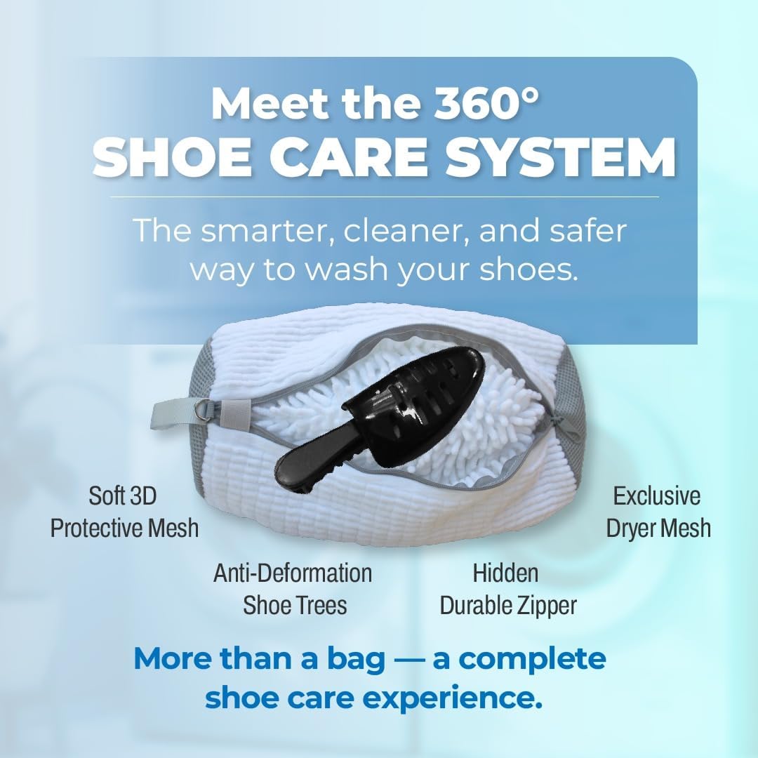 Laundry Shoe Bag 2-Pack for Washer & Dryer — Shoe Washing Machine Bag with Adjustable Shoe Trees & Door Drying Mesh — Mesh Laundry Bags for Shoes — Clean Quiet Washes, Sneaker Cleaning Bag