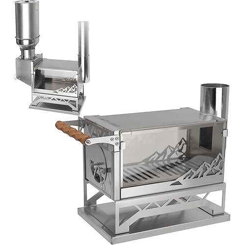 Ultralight Pellet Stove - 18 lbs Portable Hot Tent Wood Stove, Small Stainless Steel Camping Burning Stove with 8 Chimney Pipes for Outdoor Heating, Cooking, Hunting & Ice Fishing