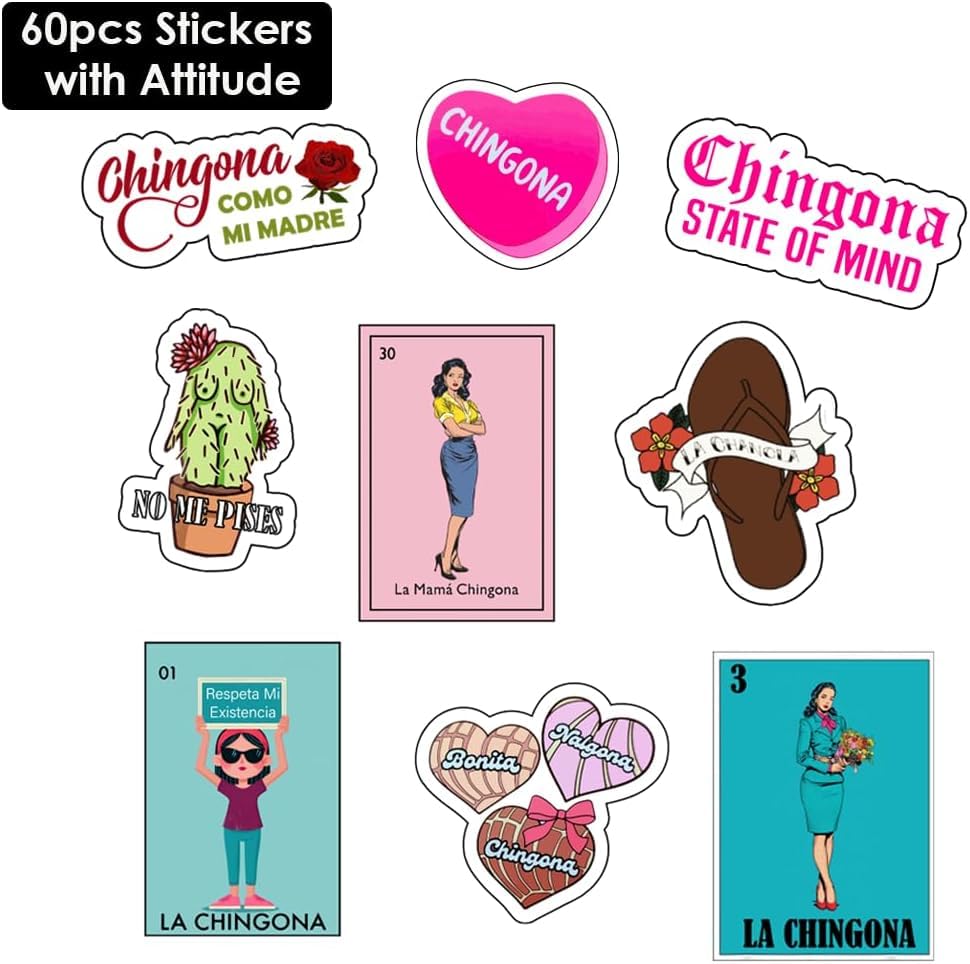 Image of Funny Chingona Stickers for Mexican Latina Women, Bold Hispanic Heritage Decals for Water Bottles Laptop Kindle, Vibrant Chicana Power Gift Set, Waterproof Vinyl