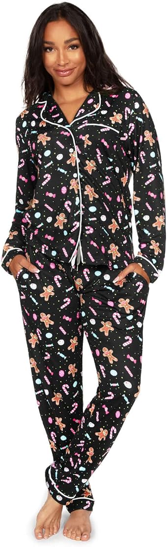 Tipsy Elves Womens Christmas Pajamas - Classic Two Piece Lapel Pajama Set for Ladies - Cute and Cozy