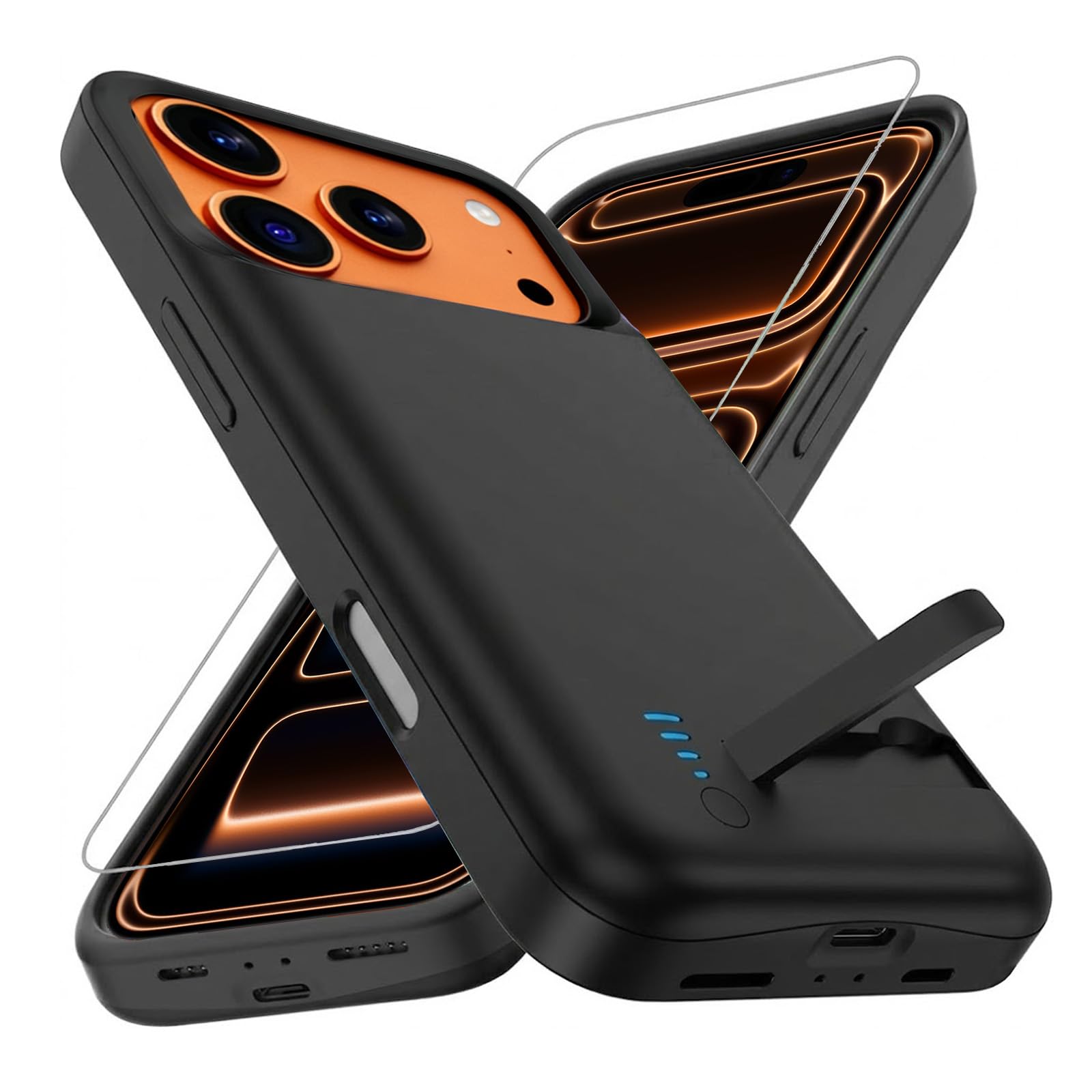 Coque Batterie pour iPhone 17 Pro (6.3"), Véritable 8500 mAh Coque de Charge étendue Fine Rechargeable avec Support, Protection Portable avec Batterie de Secours pour iPhone 17 Pro, Noir