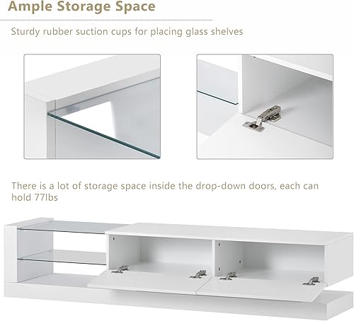Miniatura 5 de BAMACAR Soporte de TV blanco para TV de 80, 75+, 75, 70 pulgadas, consola de TV blanca para TV de 75 pulgadas, centro de entretenimiento para
