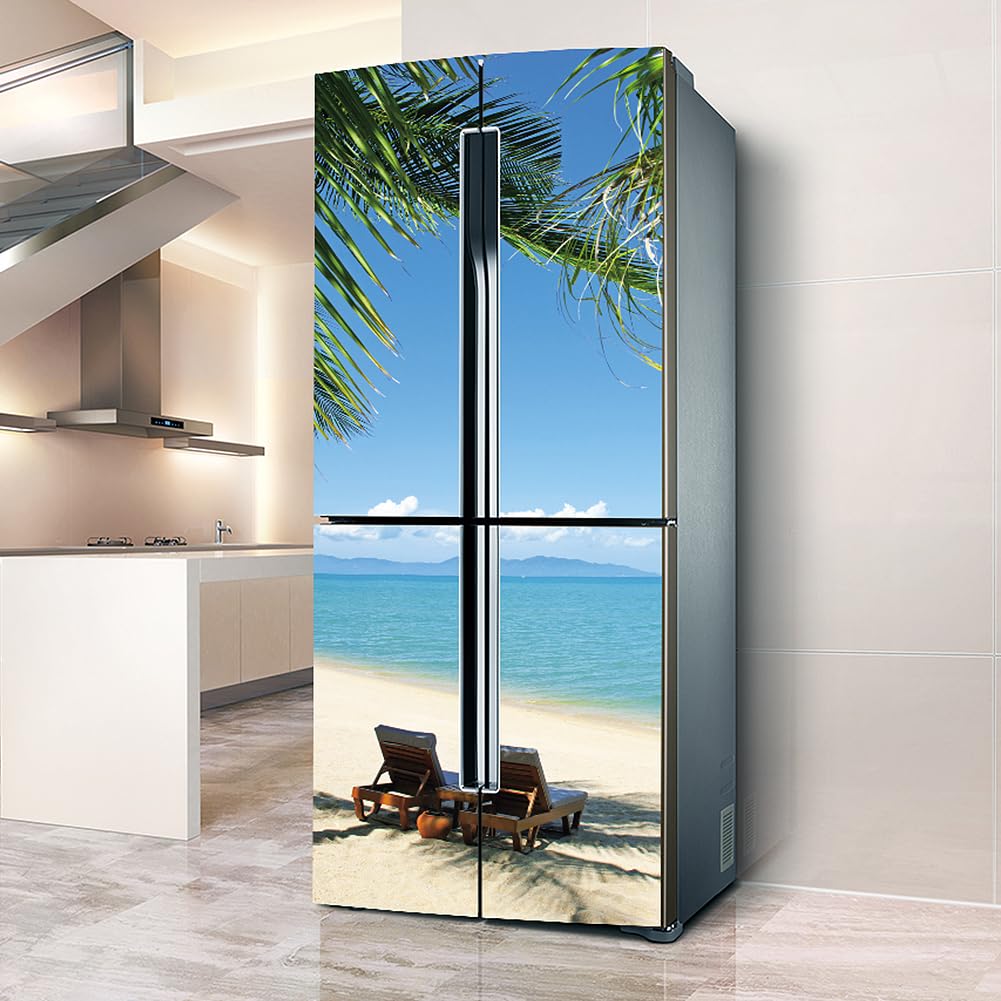 Fridge Stickers, Fridge Sticker Full Covering Door Covers Skins Wall Stickers for Kitchen Decal, Beach Holiday Chair(L: 100x180 cm)