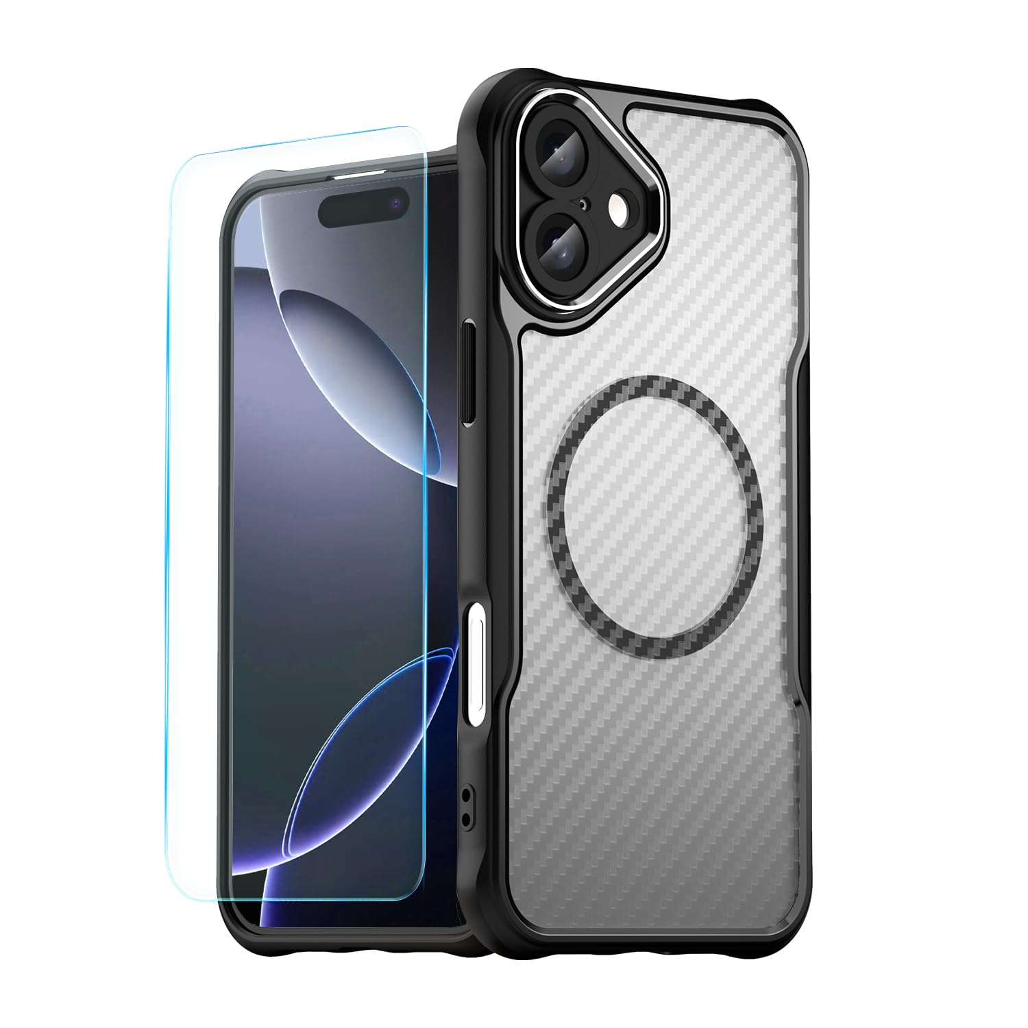 JZNIOBEI Magnetic Case for iPhone 16,[Compatible with Magsafe] [ Camera Protection] Slim Thin Translucent Carbon Fibre Texture Shockproof Protective