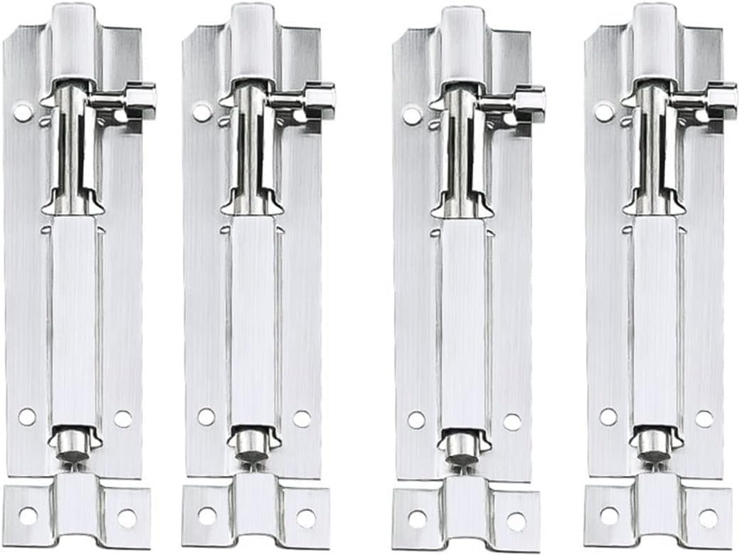 Cerradura for Puerta corredera, pestillo de Seguridad, 4 Pernos deslizantes, con Tornillos. Acero Inoxidable Estilo Retro for Puertas baño, Vallas y cobertizos(4 in)
