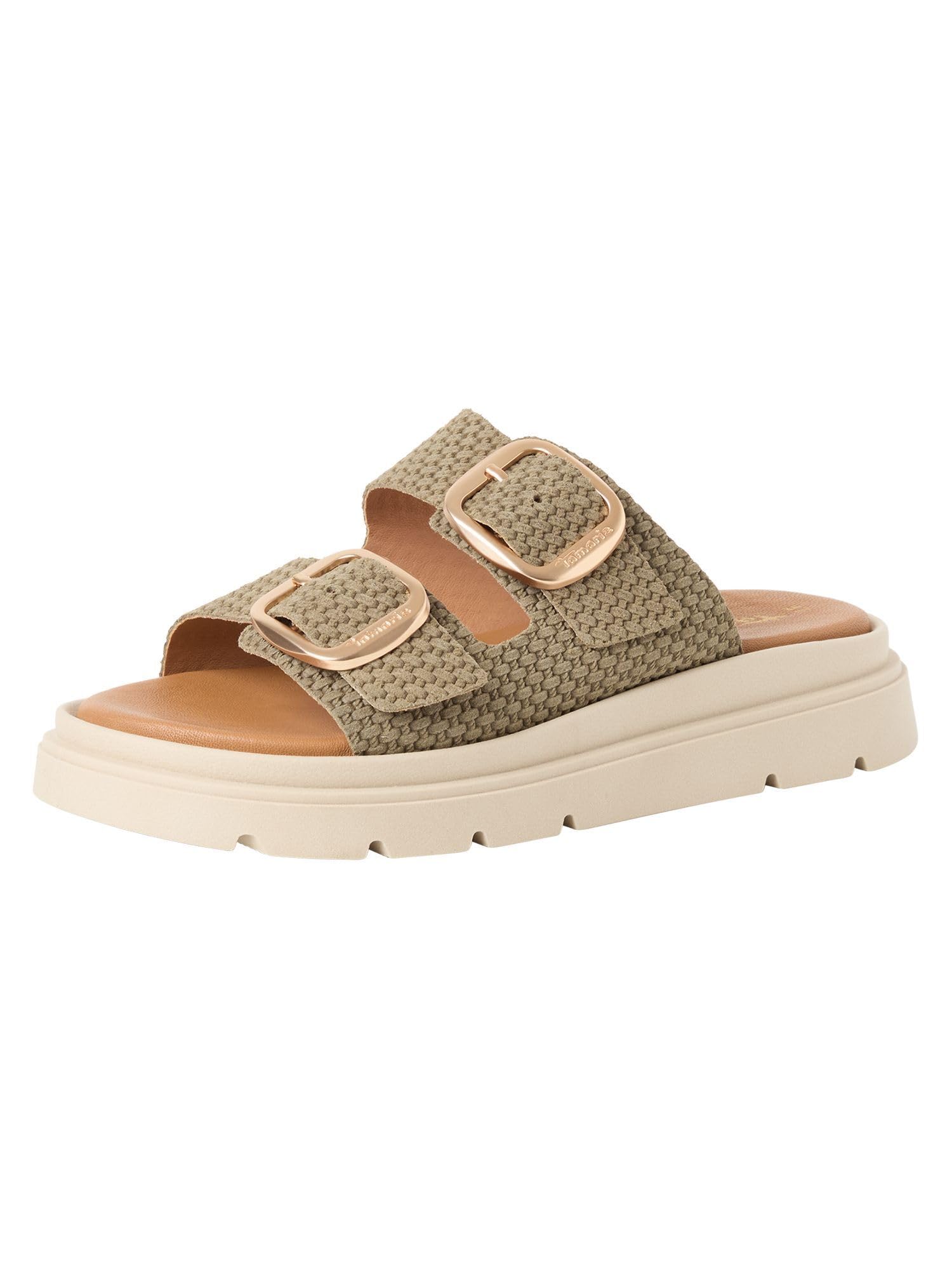 Tamaris Women's leather mules with wedge heel green 8 UK