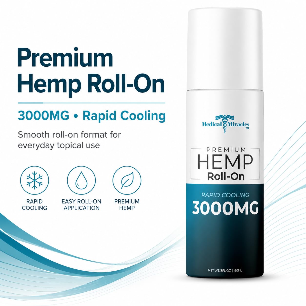 Medical Miracles Hemp Roll-On 3,000mg, 3 fl oz – Non-Greasy Topical Body Oil with a Cooling Feel – Roller Ball Applicator – Made in USA — Amazon image 3