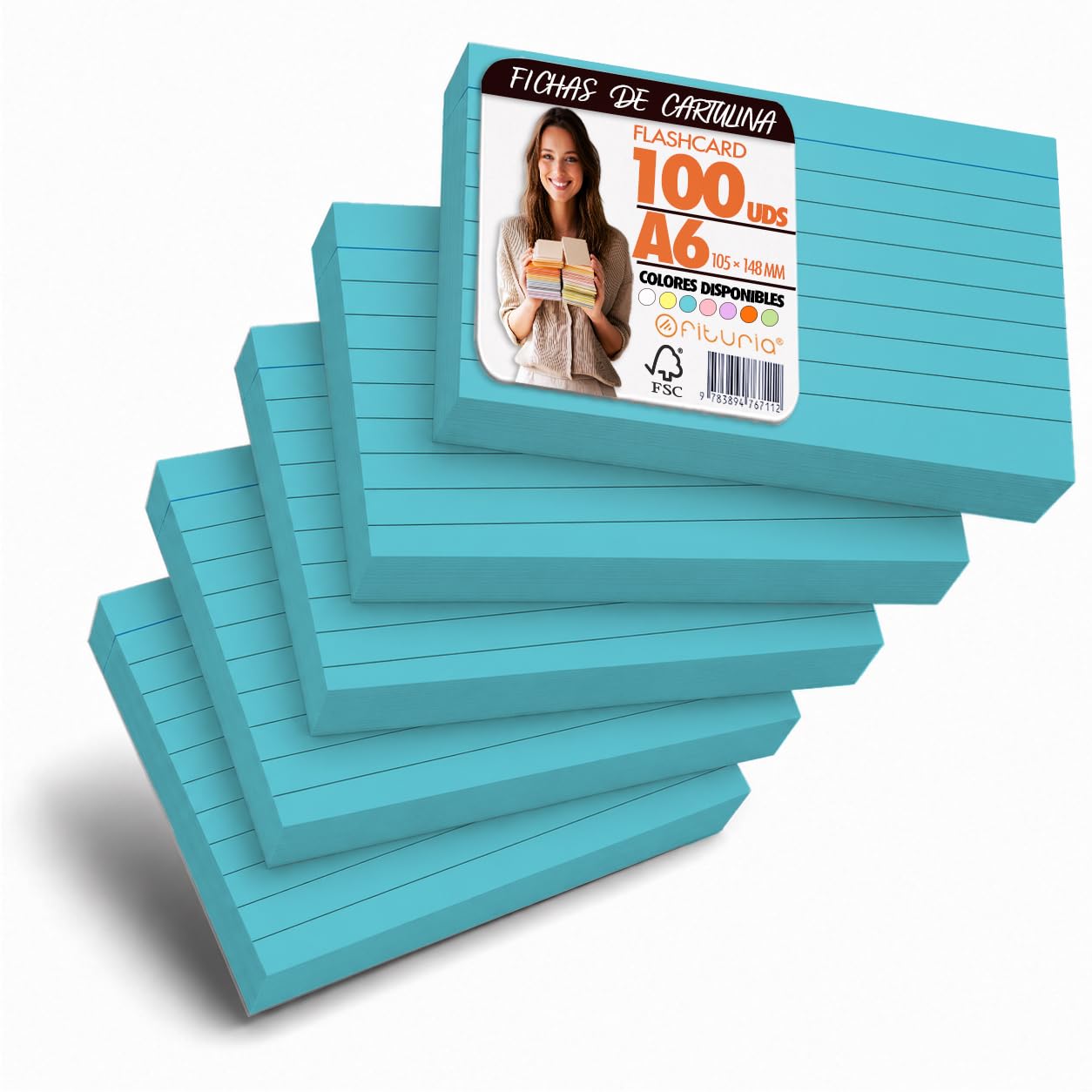 OFITURIA Index Cards A6 Light Blue Lined Pack of 100 Flashcards