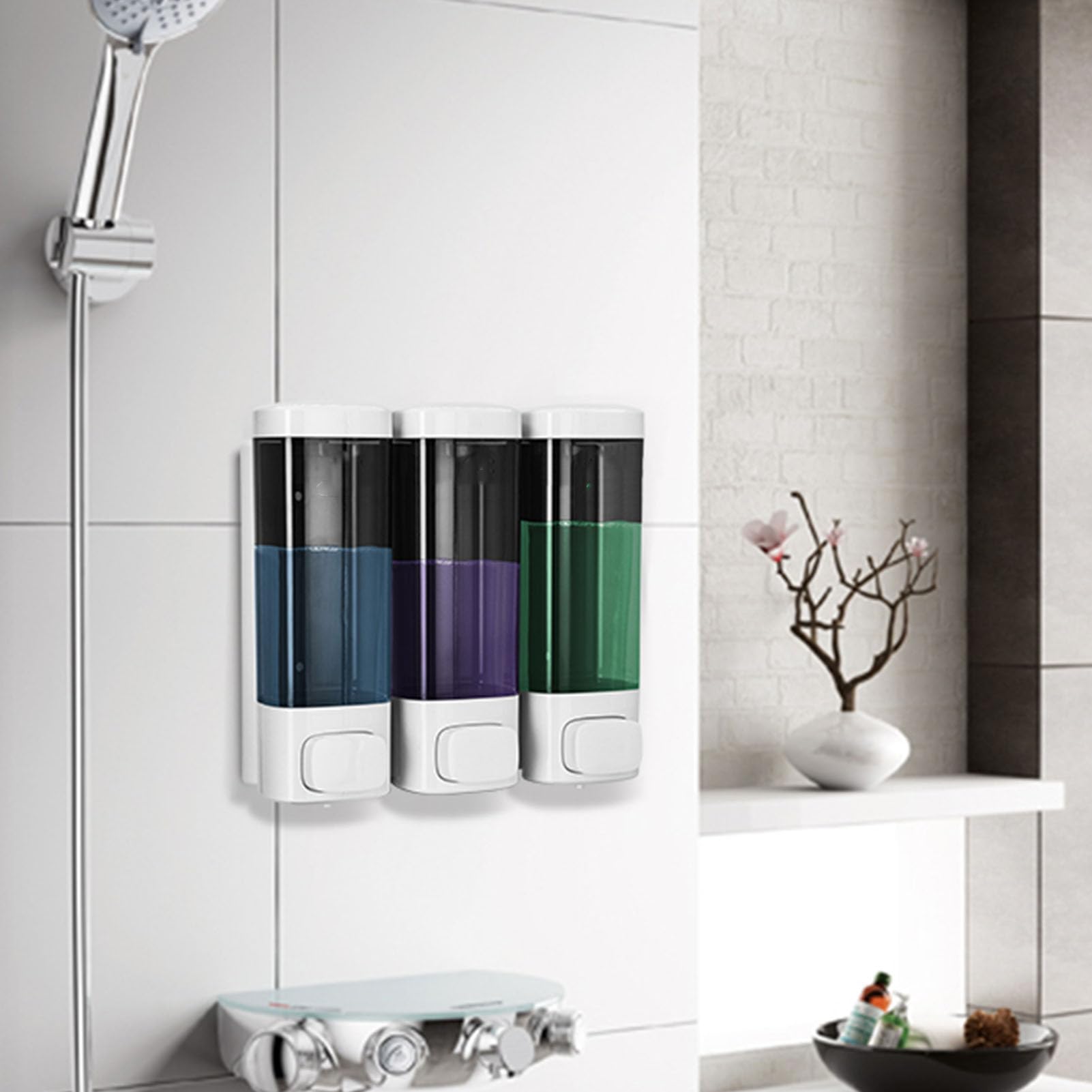 FTVOGUE Dozownik na Mydło ścienny 3 Komory 320 Ml, do łazienki