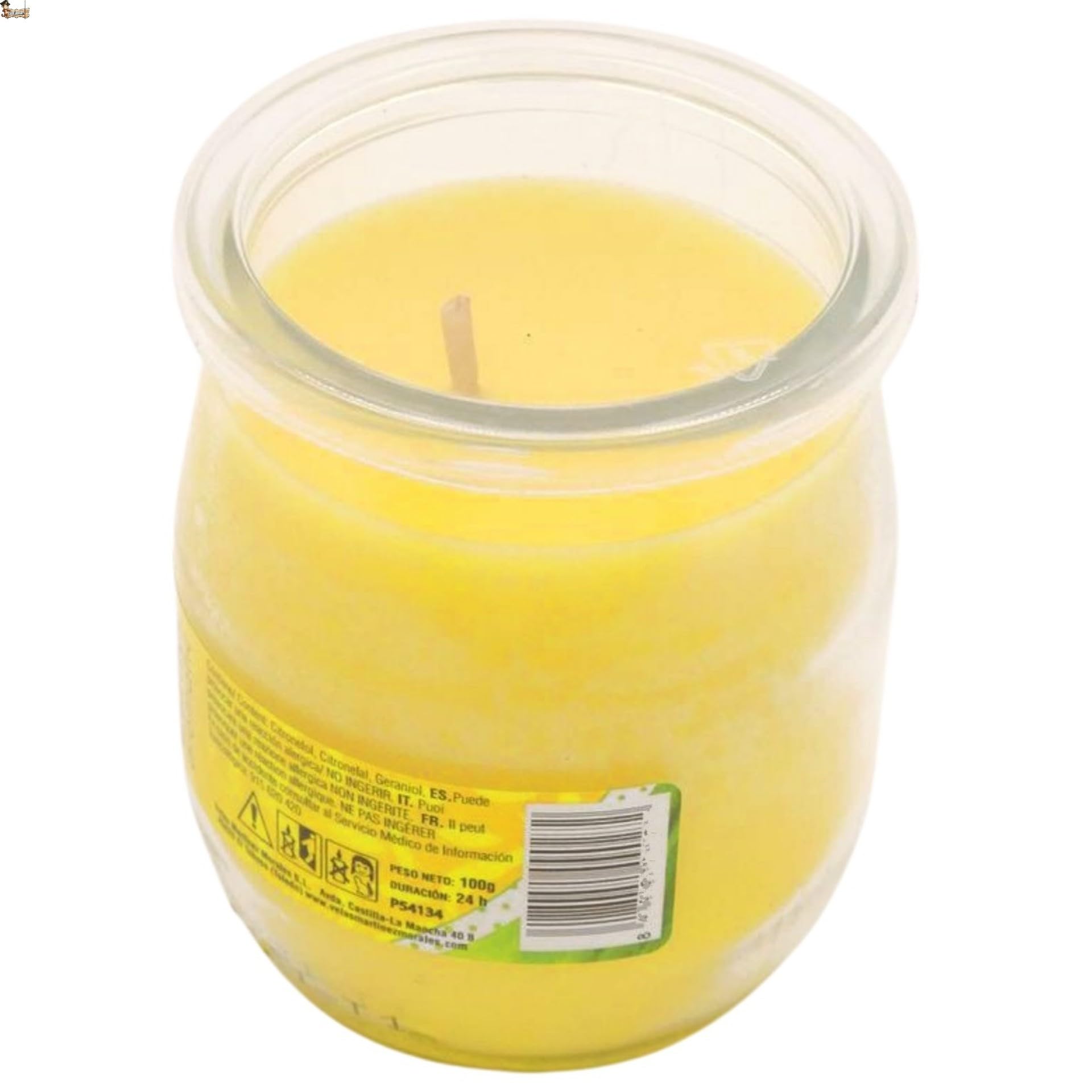 BricoLoco.com Vela citronela antimosquitos. Pack 4 uds. Repelente anti mosquitos interior o exterior. Velas aromáticas perfumadas citronella. Larga duración 20 horas. Vaso yogurt cristal (Pack 4 uds.)