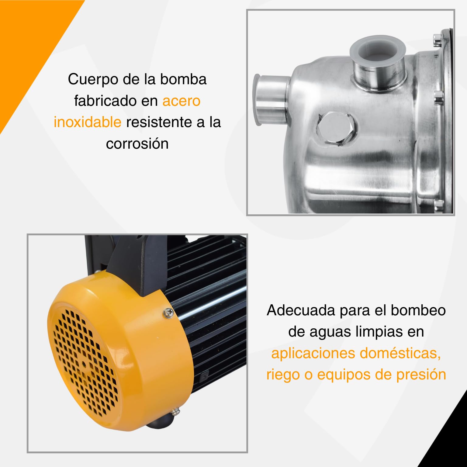 ESPA LEADER Bomba de Superficie ZONDA 130S M, 1300 W, Caudal Máx 4.800 l/h, Altura 50 m, para Bombeo de Aguas Limpias, Riego por Apersión, Goteo y Equipos de Presión, Acero Inoxidable