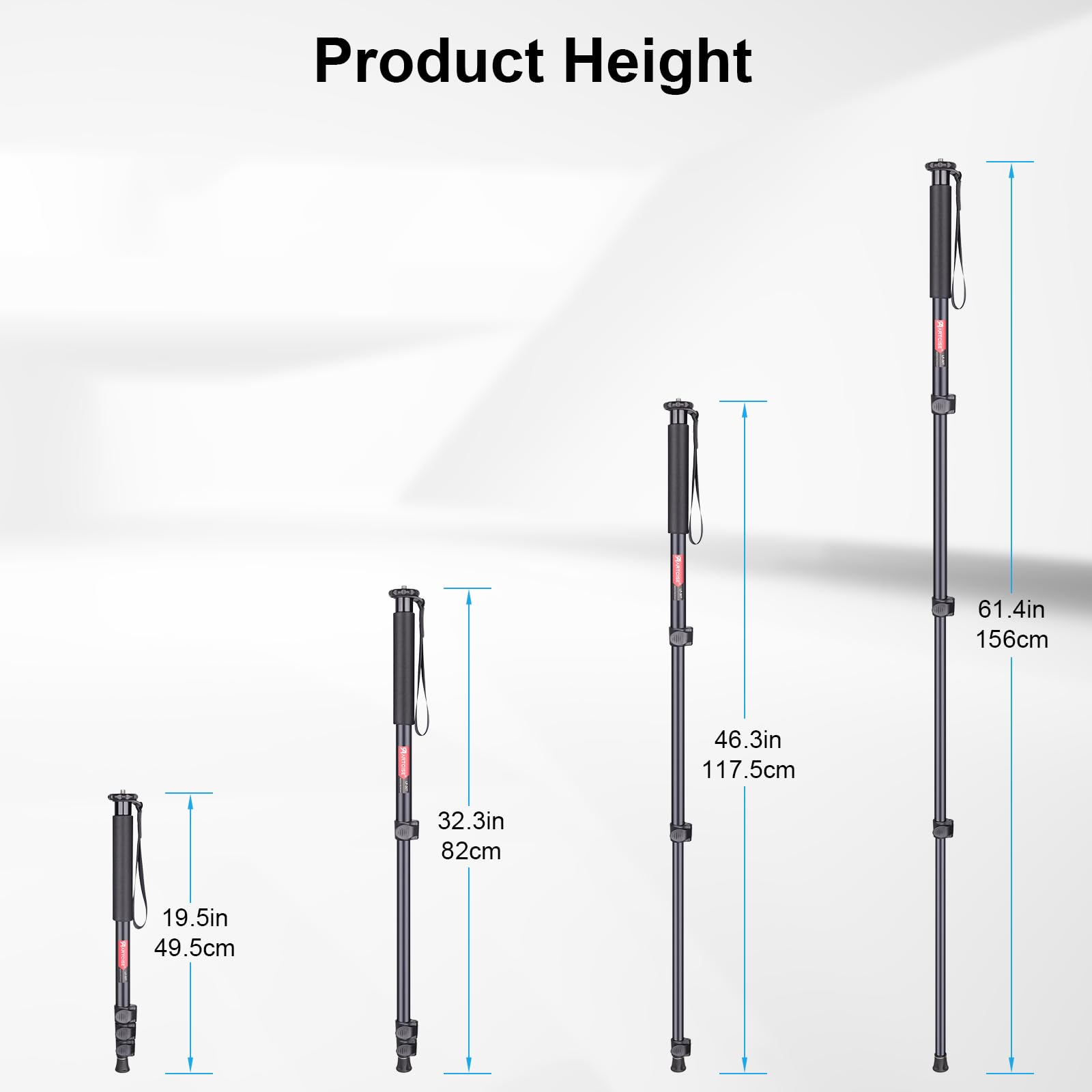 ARTCISE Monopiede per fotocamera, 156 cm, in lega di alluminio, monopiede compatto con altezza a 4 sezioni, supporto da viaggio leggero per fotocamera DSLR, capacità di carico 15 kg