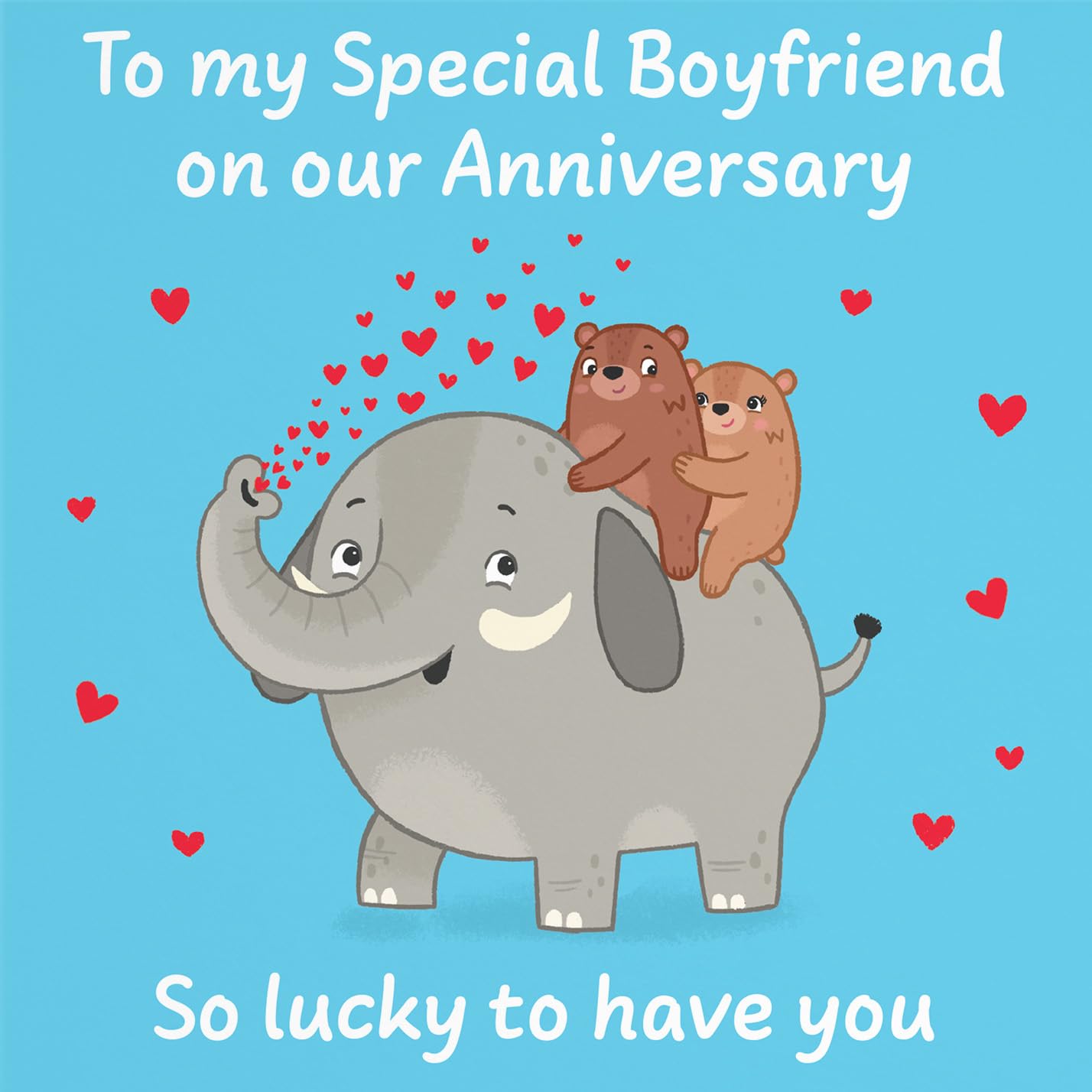 Hunts England - Cute Elephant Love Boyfriend Anniversary Card - Fun Bears Anniversary Card - Love Story Collection - Image 2