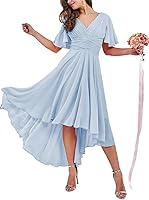 Vista 1 de Vestido de dama de honor, cuello en V, manga de mariposa, vestido formal de fiesta