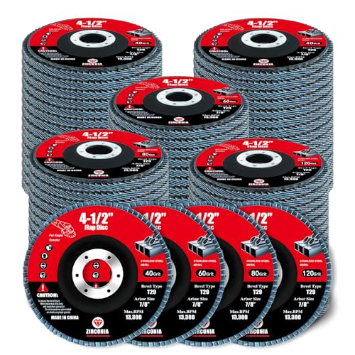 GritElite 60 Pack Flap Discs 4 1/2 for Angle Grinder 40/60/80/120 Grit Type 29 Zirconia Abrasive Grinding Wheel 7/8 Flap Sanding Disc for Metal Wood Stainless Steel Finishing