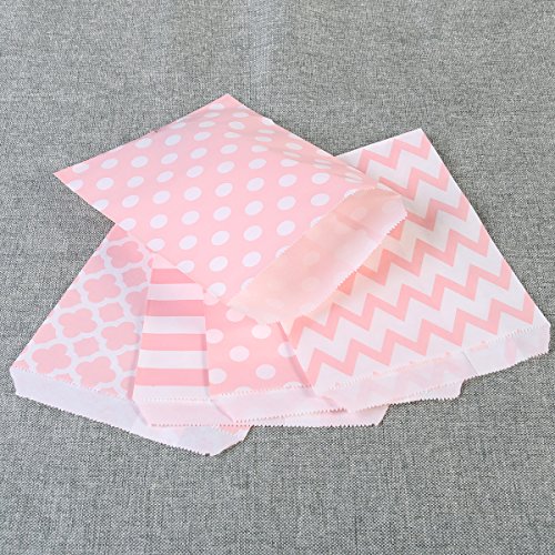 Nuolux 48Pcs Striped Polka Dot Candy Paper Gift Bags For Party (Pink) #TOP7