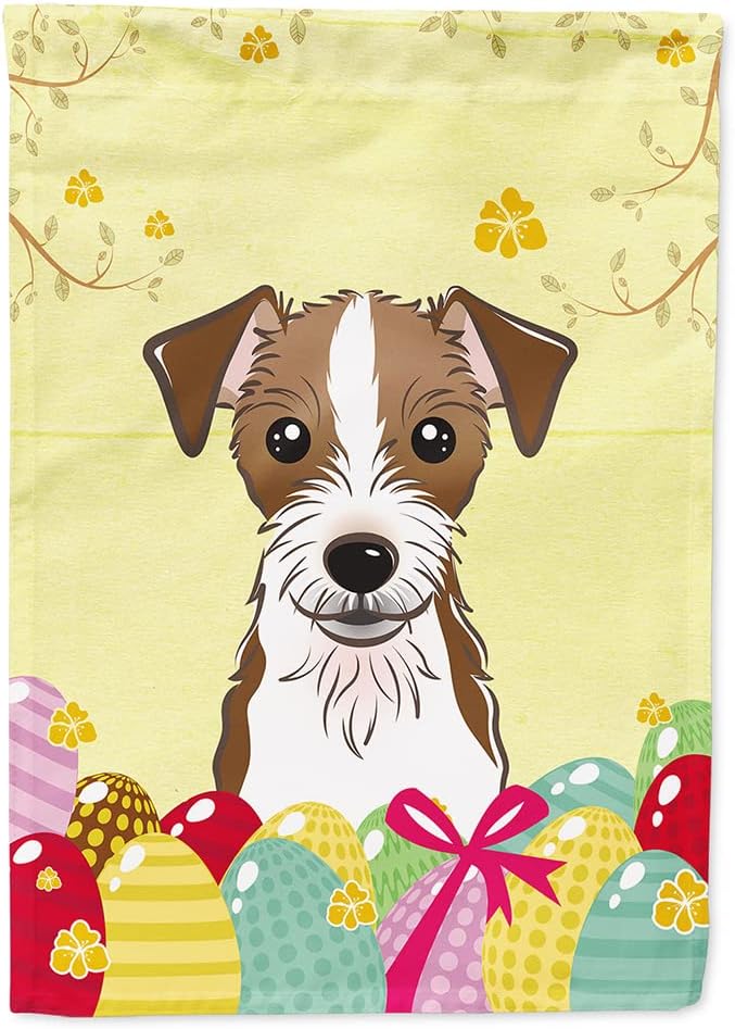 Caroline's Treasures BB1884CHF Jack Russell Terrier Easter Egg Hunt House Flag Large Porch Sleeve Pole Decorative Outside Yard Banner Artwork Wall Hanging, Polyester, House Size, Multicolor
