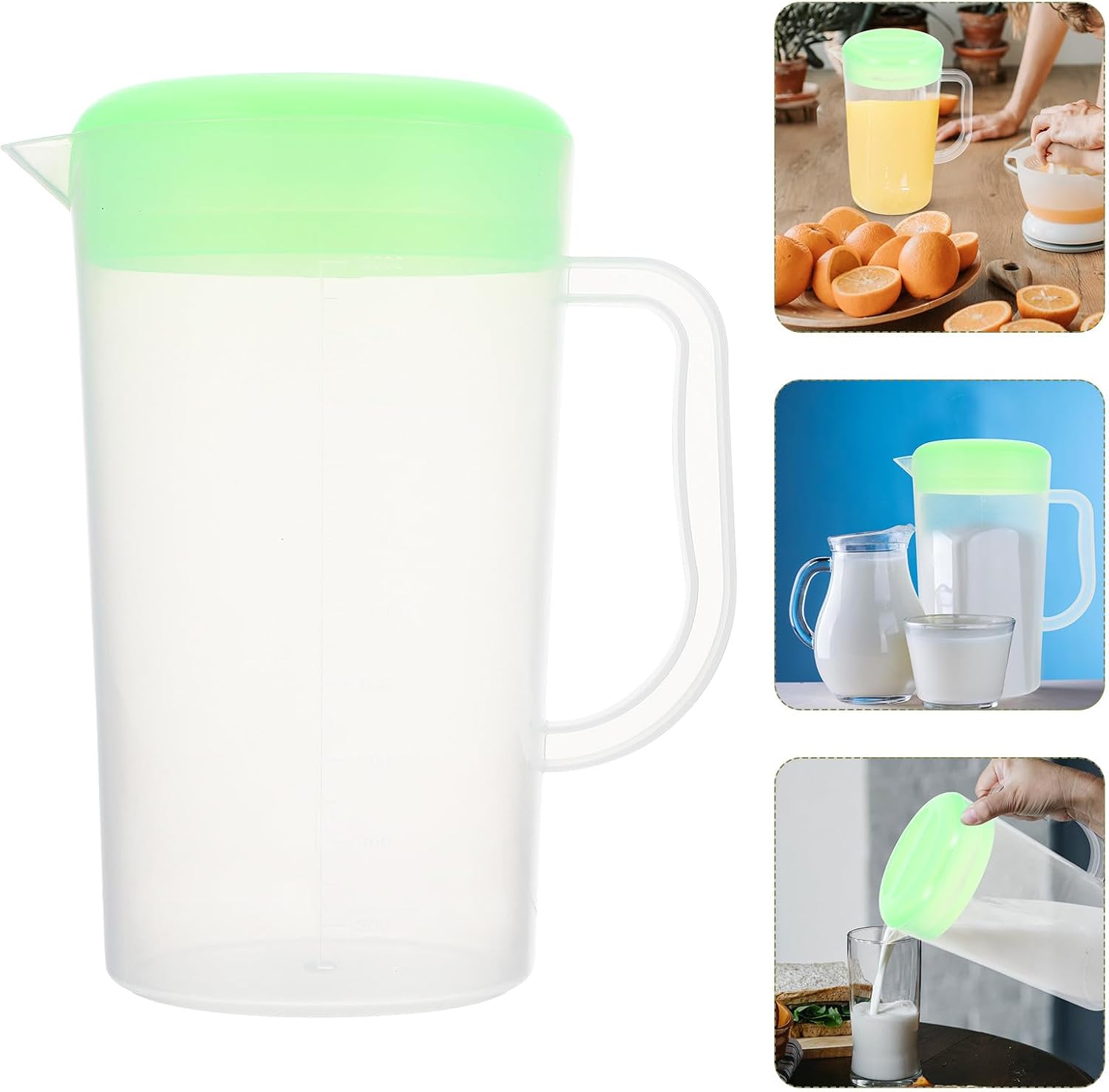 Large Capacity Plastic Pitcher with Lid 2000ml Refrigerator Jug for Cold Water and Lemonade with Green Cover, Drink Server for Home and Outdoor Use