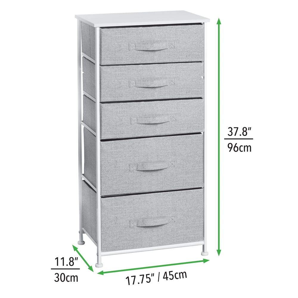 mDesign Kommode aus Stoff – praktischer Schrank Organizer mit 5 Schubladen in 2 Größen – Aufbewahrungssystem für Schlafzimmer und kleine Wohnräume – grau und weiß