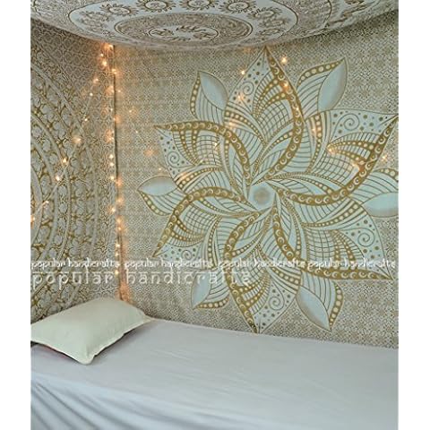 Popular Handicrafts Tapestry Wall Hanging Hippie Moon Ombre Mandala Bohemian Hippy Intricate Indian Tapestries Bedspread 90 x 108 Inches (230cm x 270cm) Gold Cover
