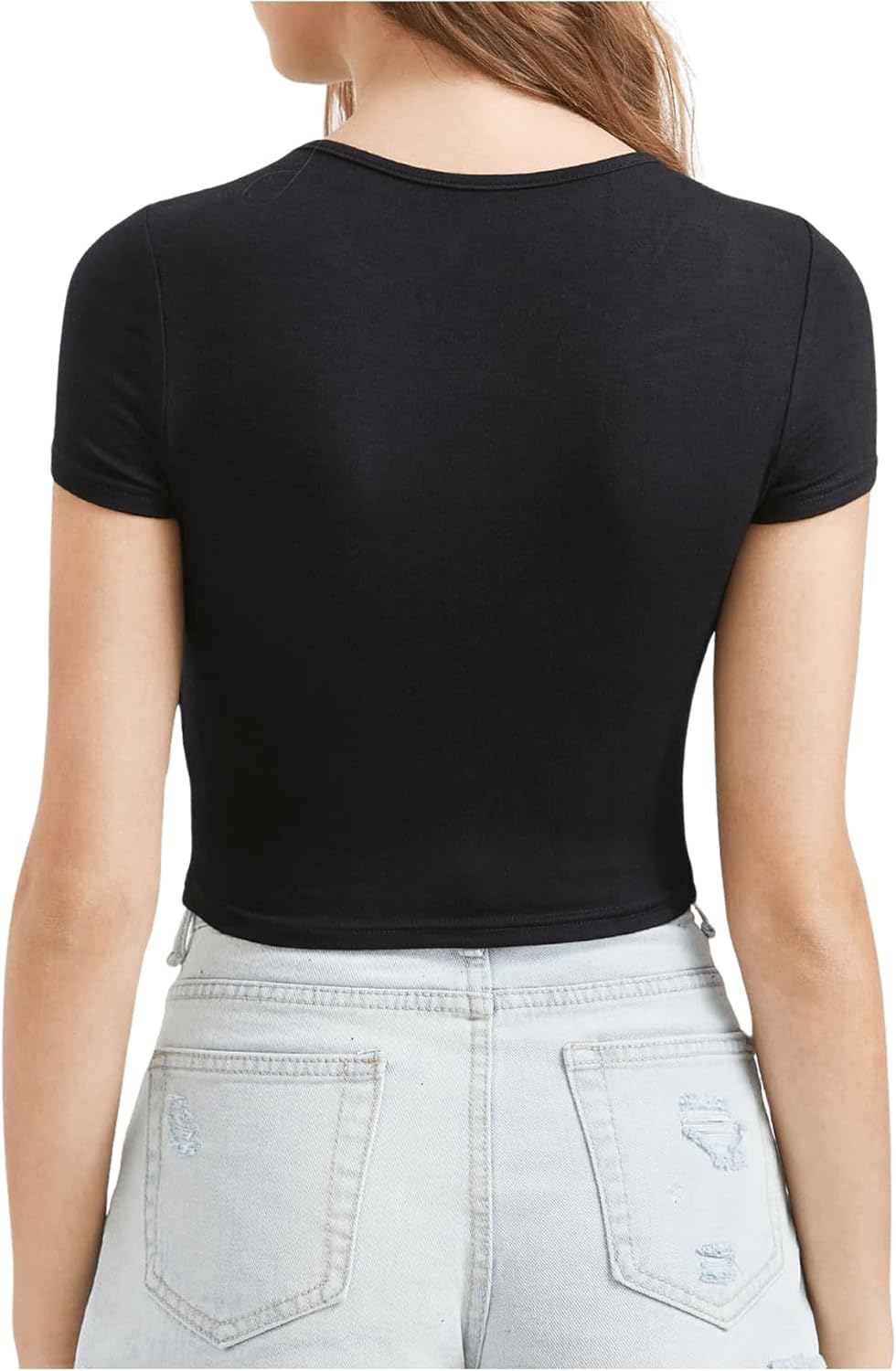 SweatyRocks Women's Basic Short Sleeve Scoop Neck Crop Top - Image 2