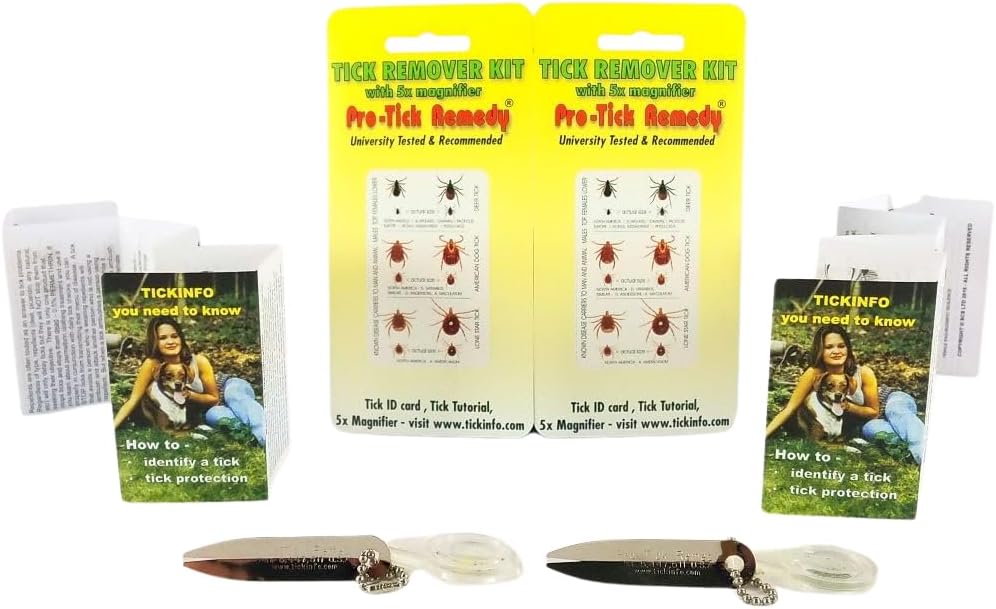 ProTick Remedy (2 Pack) โ Precision Steel Tick Remover, Magnifier, Chain, Tick ID Card, Tick ID Information. Helps Deal with All Ticks Sizes from Humans and Animals
