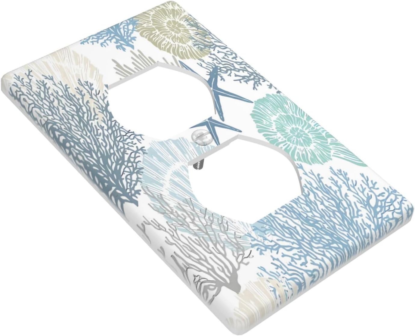 Nautical Beach Ocean Starfish Seashell Outlet Covers Decorative Light Switch Cover Coastal Blue Teal Coral Wall Plate Switchpalte Electrical Faceplate for Bathroom Kitchen Home 4.5"x2.76"