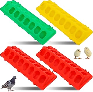 4Pcs Chicken Feeder Plastic Flip Top Small Poultry Feeder Chicken Feeders Trough with 16 Holes,Poultry Feeding Tray Trough Dish Dispenser for Pigeon, Quail, and Birds