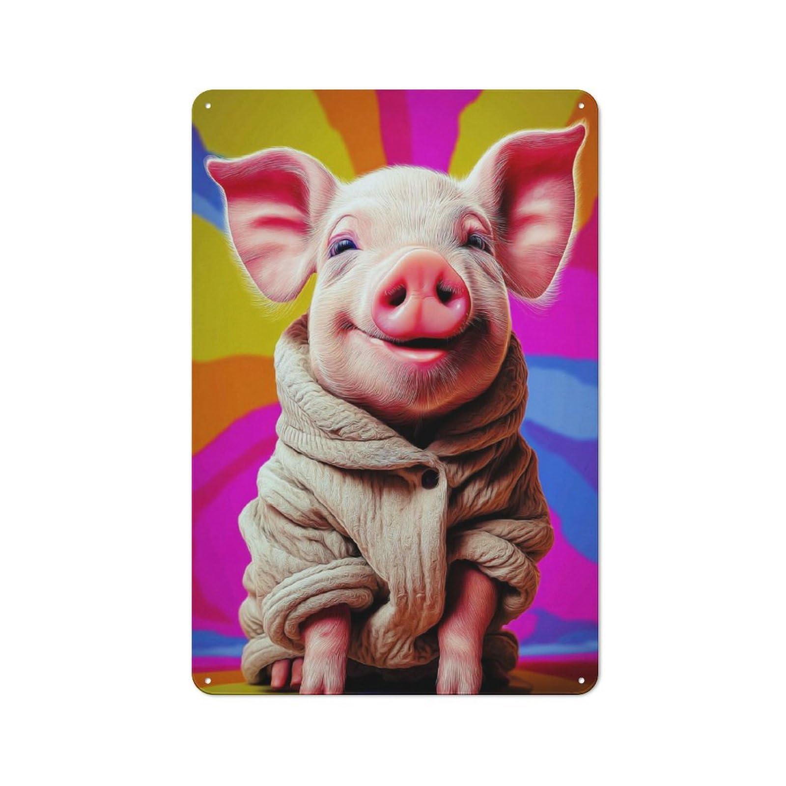Junmoney Cozy Pig In Colorful Background Retro Metal Wall Decor 30X20cm, Tin Wall Sign For Bakery, Diner, Cafe Or Family Room