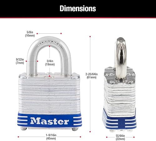 Miniatura 6 de Master Lock 3008D - Candado para exteriores con llave, paquete de 4 unidades, color plateado de 1-12 pulgadas