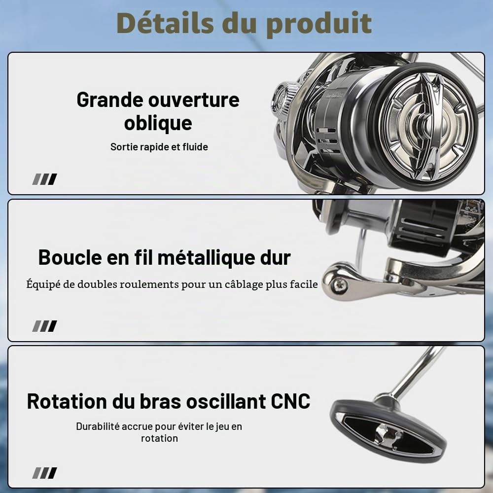 Moulinet de Pêche en Mer, Fishing Reel à Tambour Fixe, Moulinet Lisse Ultra Puissant 12/14KG en Aluminium avec Son d'alarme de 50 DB pour Pêche en Eau Salée et Eau Douce