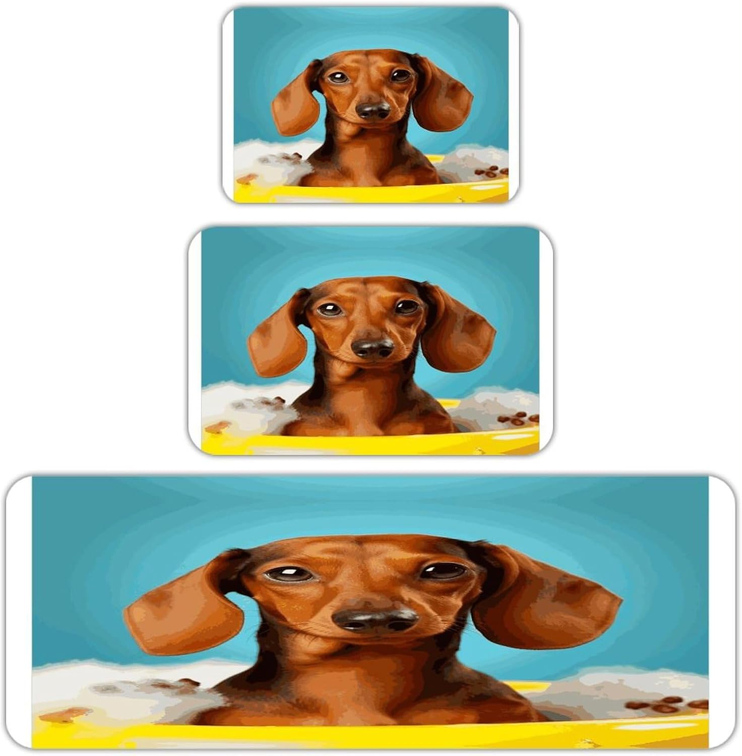 Dachshund Dog Kitchen Rugs Sets of 3 Washable Non Slip Kitchen Rug Water Resistant Carpet Piece Anti Fatigue Kitchen Mats Soft Comfort Standing Mat Modern Area Rug