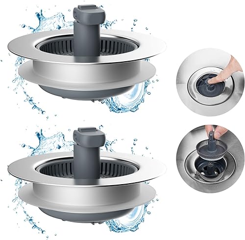 Miniatura 10 de Hibbent - Combo de colador y tapón de drenaje desplegable 3 en 1 para fregadero de cocina, de acero inoxidable, cesta antiobstrucción, con mango