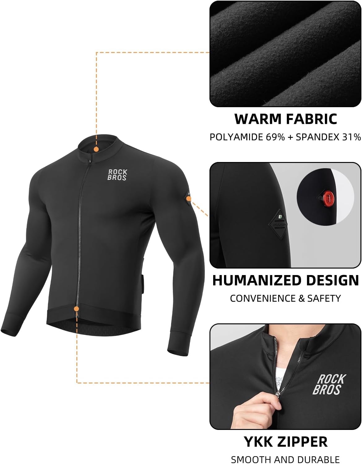 ROCKBROS Thermal Jacket for Men Windproof Cycling Jacket Winter Warm Cycling Clothing Suitable for 41-68℉ - Image 4