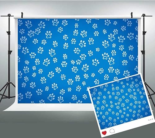 Miniatura 6 de LUCKBTY - Telones de fondo de huellas de perro para fotografía, 5 x 3 pies, patrón de huellas de perro, fondo de fotos azul, mantel de fiesta,