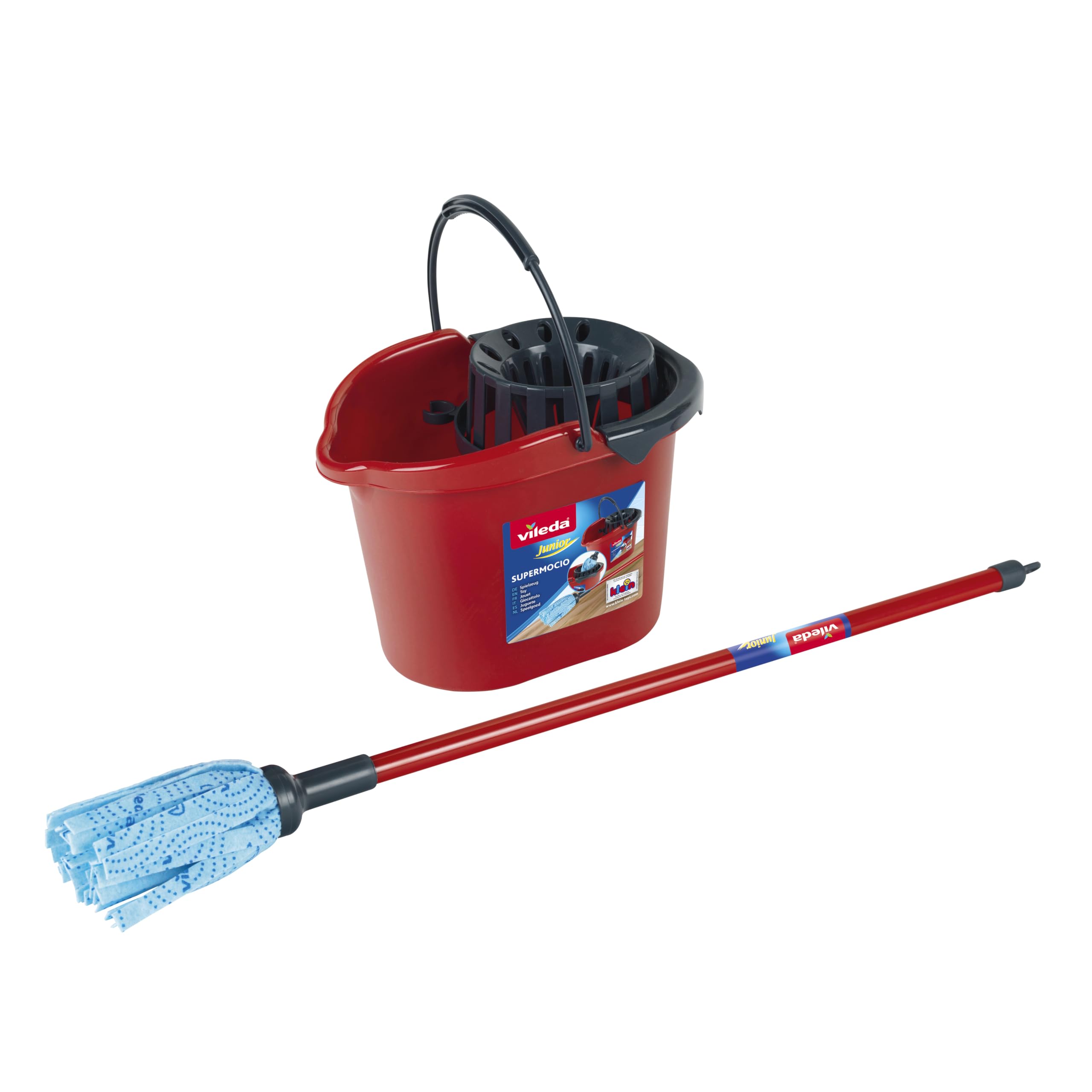 Theo Klein 6722 Vileda mop set, 3-part I Incl. Mop and bucket with attachment I Toys for children aged 3 and over