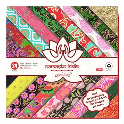 Paperhues Namaste India Collection Handmade Scrapbook Papers 12x12" Pad, 24 Sheets.
