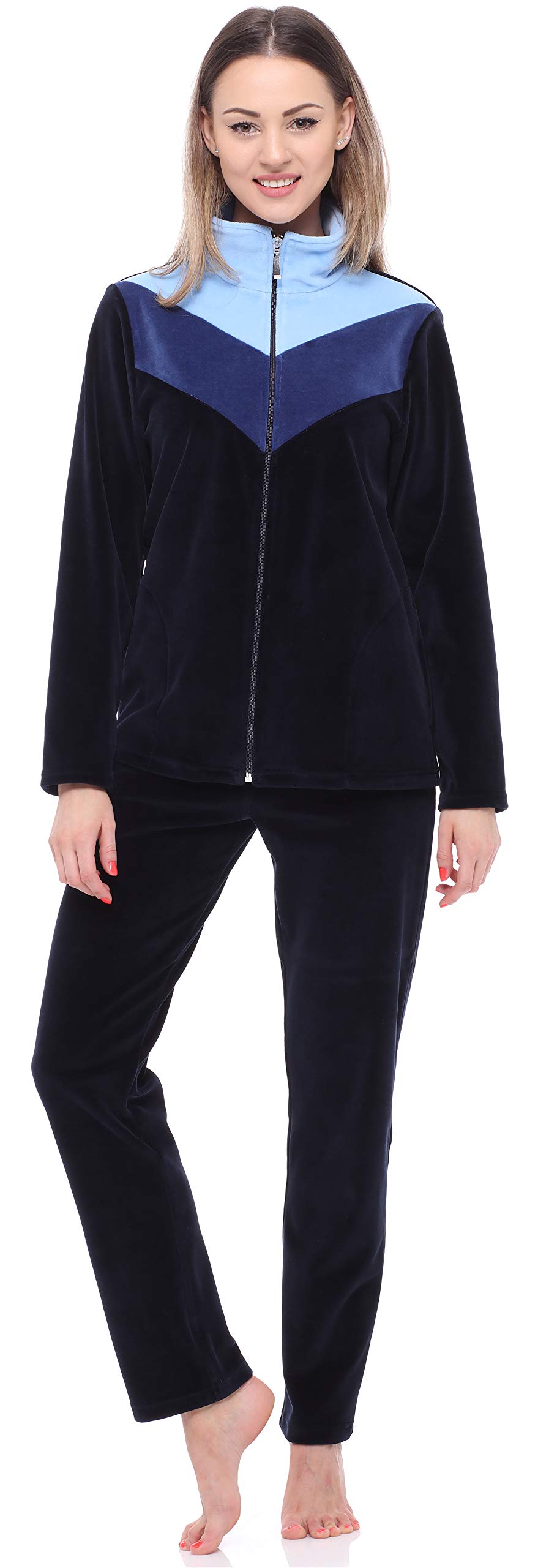 Merry Style Tuta Donna in Velluto MSMG001 (Blu Marin/Blu Scuro/Blu Chiaro(1728), 6XL)