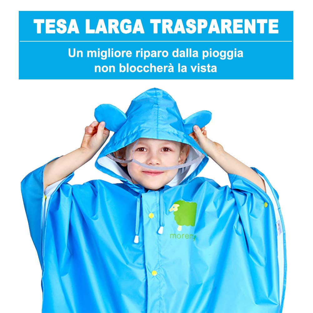 JTENG Poncho Impermeabile per Bambino, Poncho Antipioggia Cappello Allargato Bambino con Strisce Riflettenti, Riutilizzabile Impermeabile Bambino Pioggia