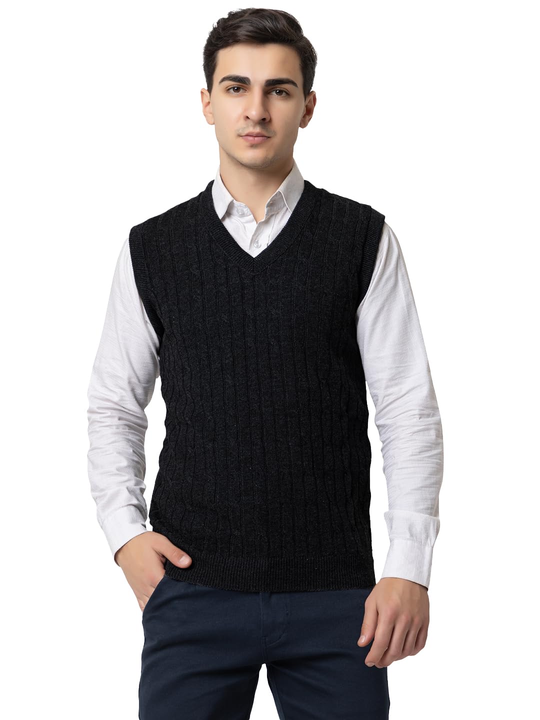 V Neck Wool Sleeveless Pullover Sweaters for Men Winter