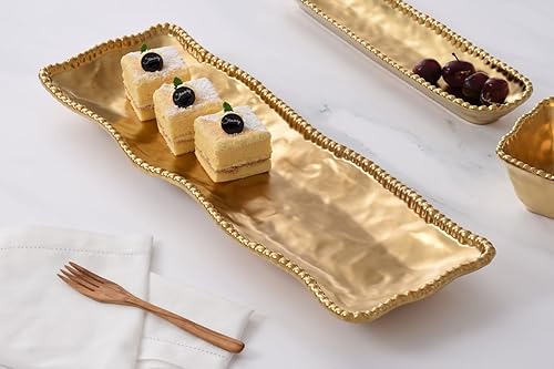 Miniatura 4 de Pampa Bay Pieza rectangular de porcelana chapada en titanio, 19 x 6.5 pulgadas, tono dorado mate, horno, congelador, apto para lavavajillas