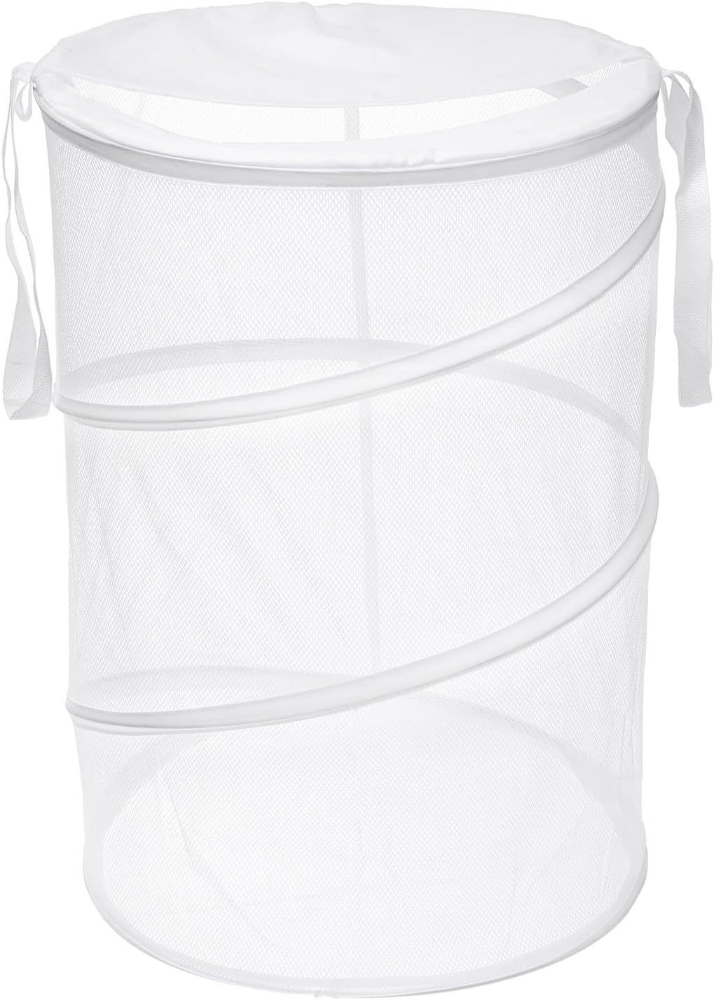 uxcell Mesh Laundry Hamper, Foldable Laundry Basket with Reinforced Handles for Washing Storage, Bathroom, Dorm, and Travel, 26" H x 18" W (White)