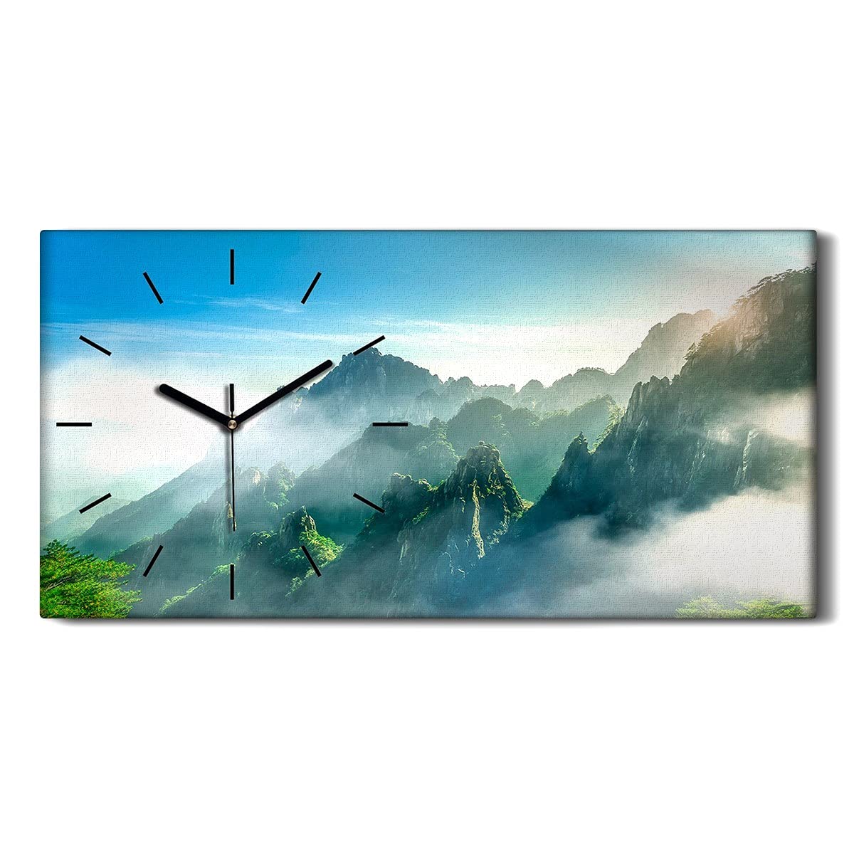 Horloge sur toile sans tic tac pour dormir en silence déco montagne 60x30cm