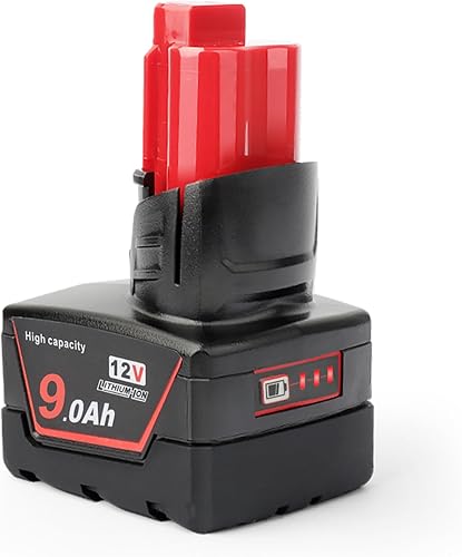 Batería de repuesto de iones de litio de 12 V 9.0 Ah de 12 V compatible con Milwaukee 48-11-0490 48-11-2402 48-11-2411 48-11-2430 48-11-2450