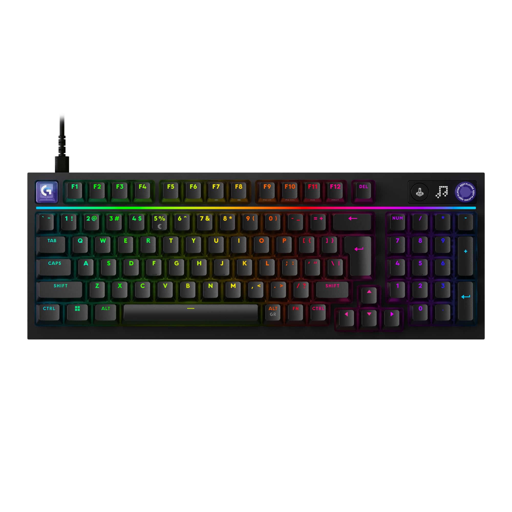 Logitech G G316 X 98, klawiatura do gier, 8 kHz,wymienne sprężynujące przełączniki,konstrukcja uszczelkowa,LED matrycowy & pokrętło,podwójne klawisze PBT,USB-C,RGB LIGHTSYNC,PC, US INT'L QWERTY-Czarny