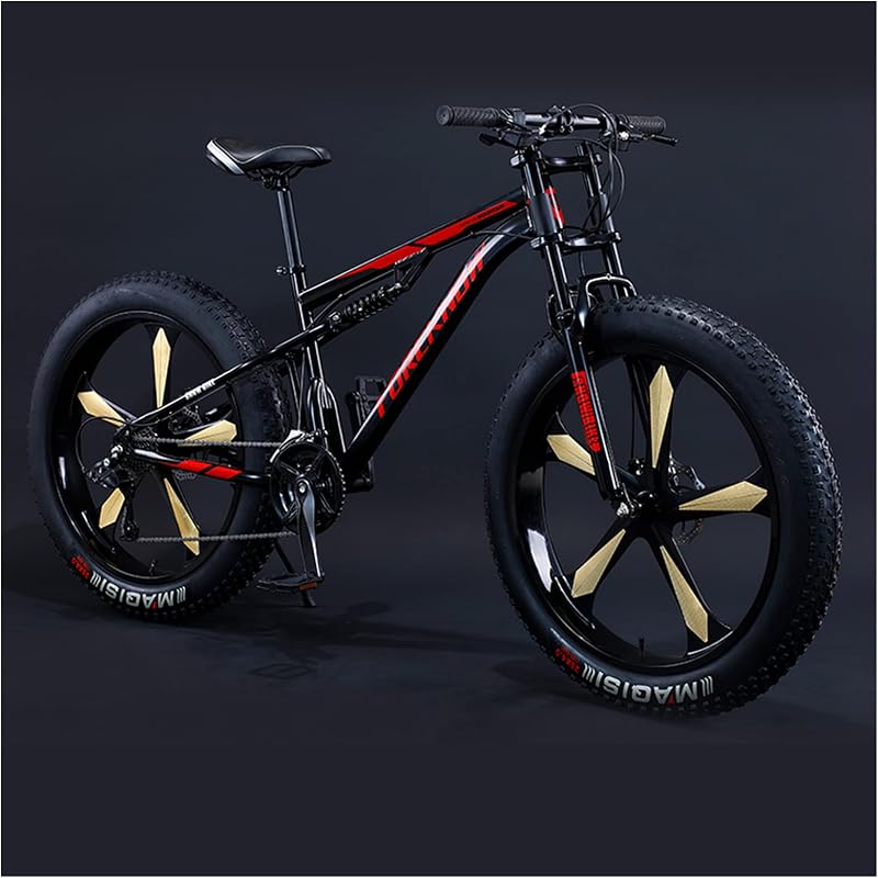 Bicicleta de montaña de 26 pulgadas con neumáticos gordos, doble suspensión, 7 velocidades, cuadro de acero