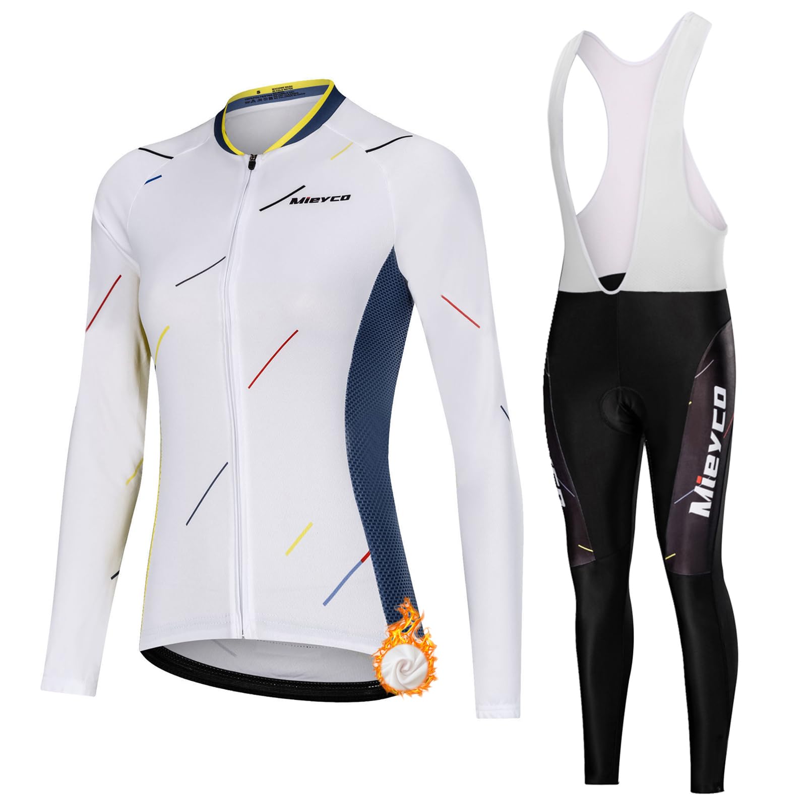 Maillot Ciclismo Mujer Invierno Conjunto Bici MTB Polar Térmico Ropa Ciclista,Traje Bicicleta Chaquetas Ciclo Manga Larga y Pantalones Tirantes con 19D Gel Acolchado,Completa BTT Jerseys Transpirable