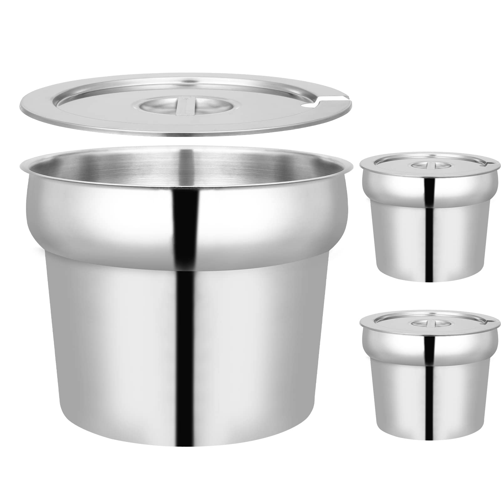 Restlrious 11 QT Inset Pan Stainless Steel Bain Marie Inset Pan with Lid for Soup Warmer and Soup Chafer, Applicable to Catering, Buffet, Parties, Banquets, Commercial Use, 2 Pack